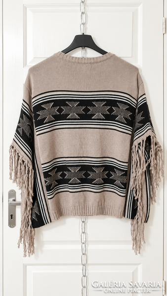 REVIEW etnikus mintás női poncsó pulóver – XS méret