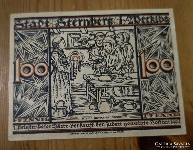 Ritka német szükségpénz (Notgeld) 1922 – Sternberg in Mecklenburg, 100 Pfennig, történelmi fametszet