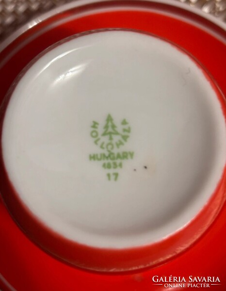 Retro Hollóházi porcelán kávéskészlet / mokkás készlet (piros-arany)