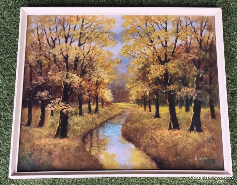 Markovich - Őszi és téli erdei patak - 60x50 olajfestmény pár, kerettel - retro