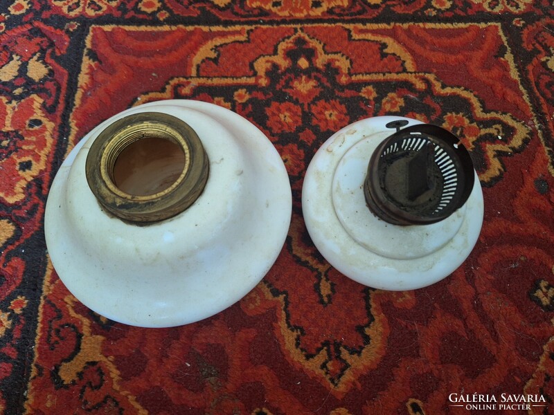 2 pcs ANTIQUE PETROLEUM LAMP OIL TANKS, SOLD TOGETHER, 12 and 15 cm diameter
