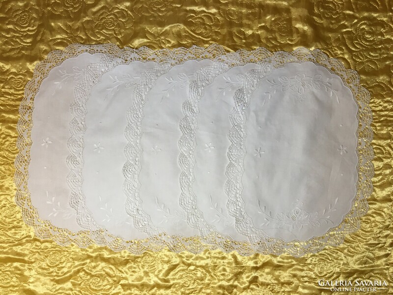 Four Beautiful Crochet Lace Fine Handcrafted Coasters on White Cotton Canvas