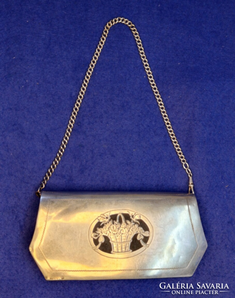 Art Deco Hungarian Silver Clutch with Original Leather Lining, 1920s