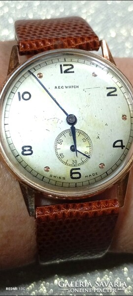 Vintage 18K Men's Wristwatch, A.E.C. Watch, Very Good Condition, Swiss, 1940s-50s