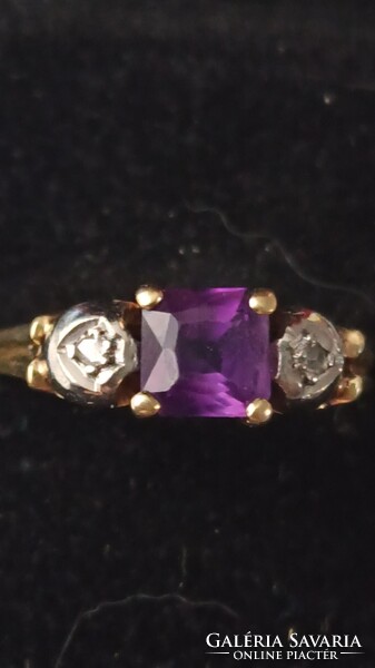 Antique Gold Ring / Diamond, Amethyst