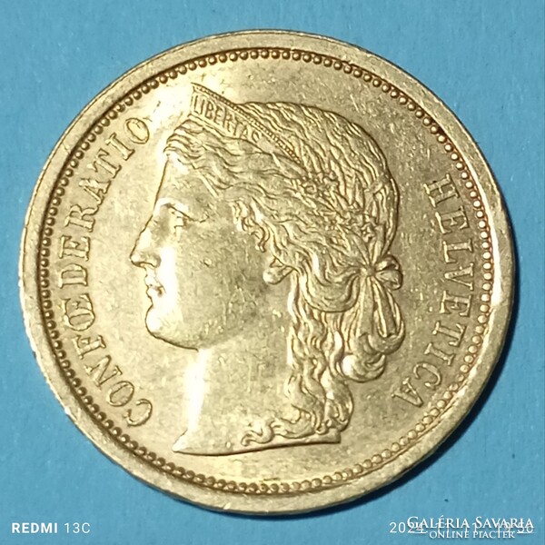 Swiss Gold 20 Libertas Francs, 1886