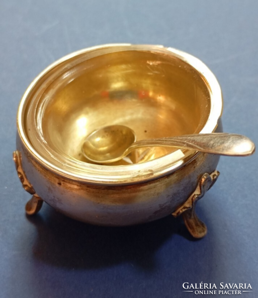 Silver Salt Cellar / 800 Fineness, 33.38g / with Glass Insert, Silver-Plated Spoon, Large Dianese Austrian 19th Century