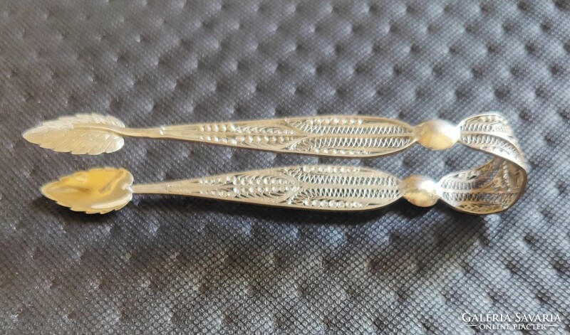 Antique silver filigree sugar tongs