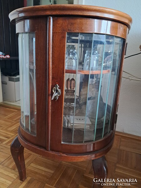 Antique Neoclassical Glass Display Cabinet / Small Bar Cabinet – Double-Sided Curved Glass Doors