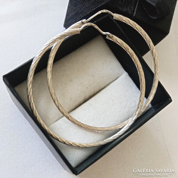 Large Faceted Silver Hoop Earrings