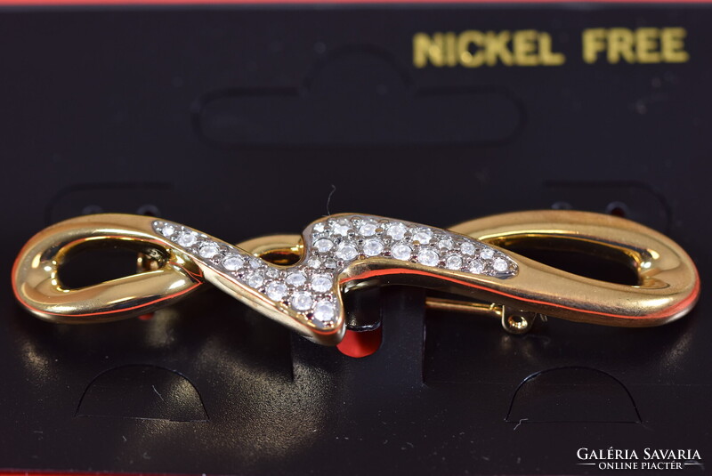 Vintage Costume Brooch with Gold Plating and Strass, Old Stock from Germany