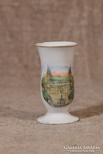 Hollóházi porcelain vase with Pécs Cathedral depiction, Hungary