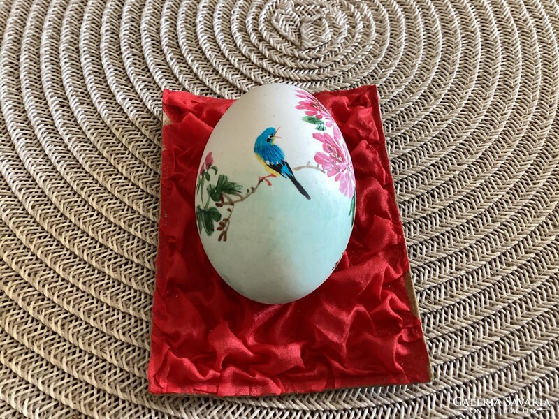 Old Hand-Painted Bird Easter Egg in Box