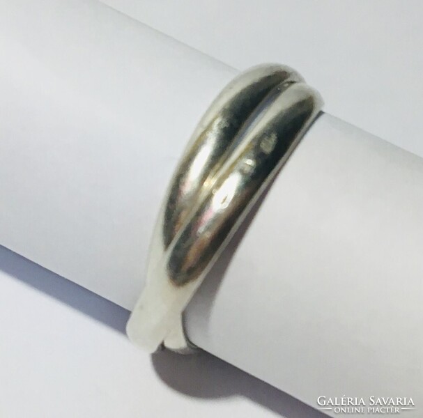 Silver Hungarian hallmark double ring, two intertwined rings