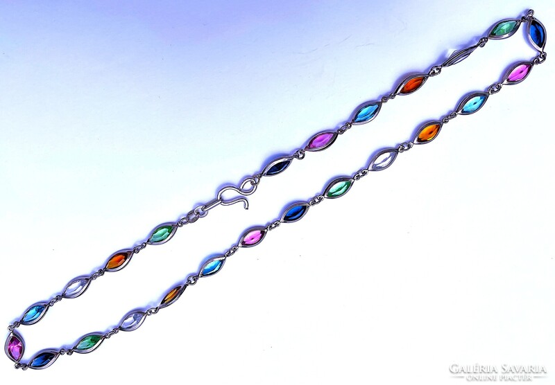 Silver Necklace with Emerald, Turquoise, Amber, Ruby, Sapphire, and Topaz Gemstones