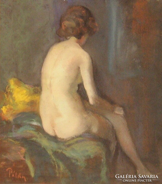 GARANTÁLTAN EREDETI CSODÁS PÁLDY ZOLTÁN /1884-1939/ NŐI AKT : VÁRAKOZÁS