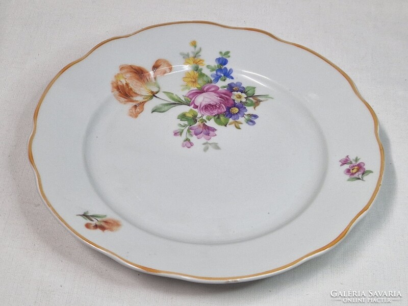 Régi Zsolnay virág csokor mintás porcelán lapos tányér hibátlan állapotban 24 cm. átmérőjű