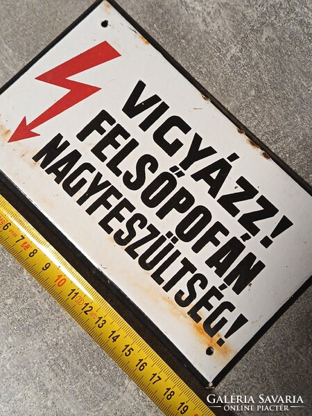 Rare MÁV / Railway Enamel Sign - Caution! High Voltage on Upper Face! (Industrial / Loft)