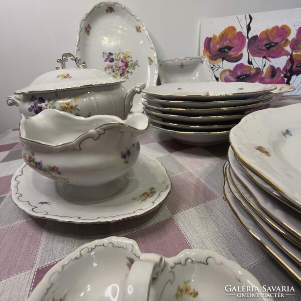 Zsolnay Pécs floral pattern, gold-edged dinnerware set with many accessories – starting at 100 Ft!