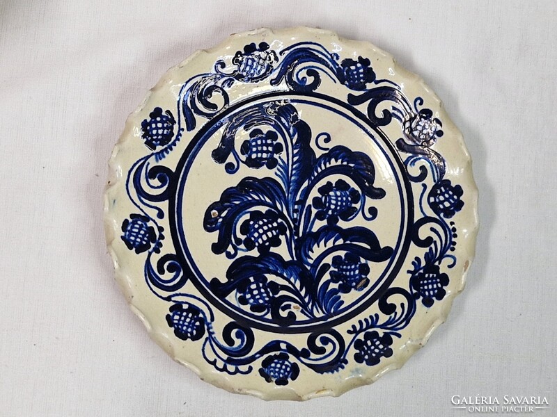 Árpád Bíró Made Old Blue Patterned Korond Ceramic Plate in Good Condition, 21 cm Diameter