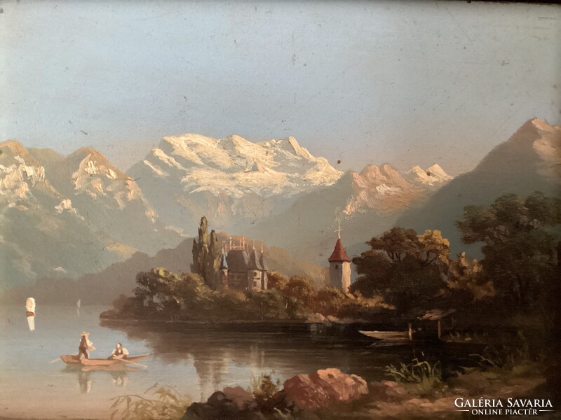 19th century Austrian landscape with boaters.