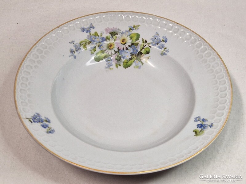 Zsolnay Flower Bouquet Pattern Porcelain Deep Plate in Perfect Condition, 24 cm Diameter
