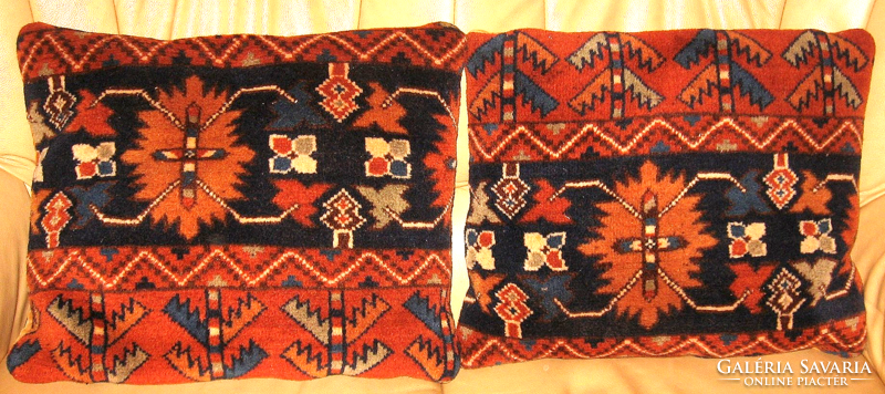 Pair of unique decorative pillows made of hand-knotted oriental carpets